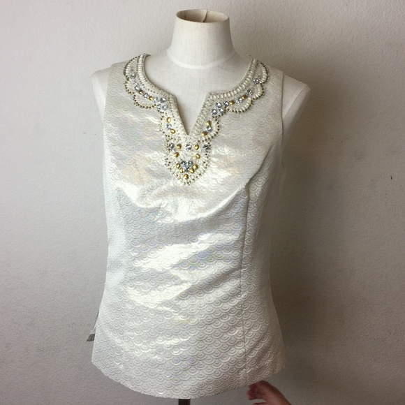 Lilly Pulitzer Beaded Silk Top sz8 - Picture 1 of 7